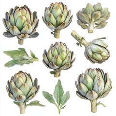 Fototapeta premium Artichoke botanical illustration on white background showcasing fresh produce and healthy eating habits in a detailed vegetable study