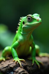 Obraz premium Vibrant green Indochinese water dragon basking , exotic, wild