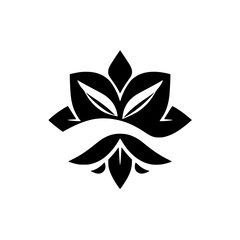 Symmetrical floral design, black and white, a stylized image of a flower in bold lines, clean and minimalist.