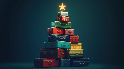 A Colorful Christmas Tree Made of Suitcases: Festive Travel Dreams
