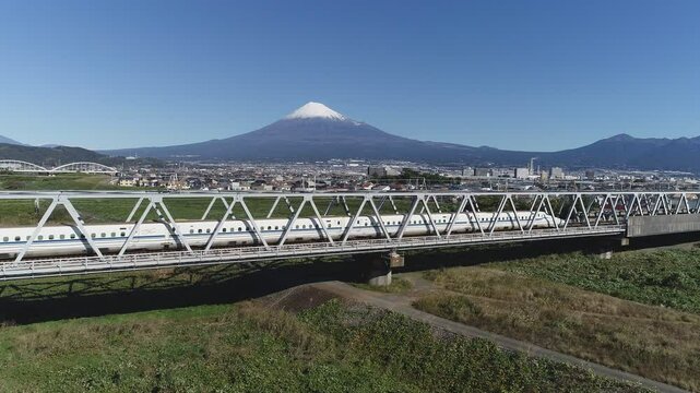 富士山をバックに走る新幹線