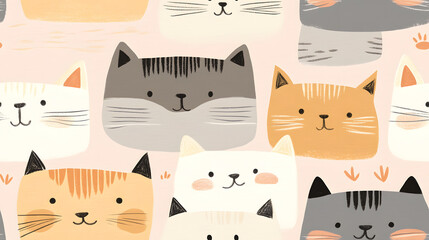 pattern with cute cats. Hand drawn illustration.