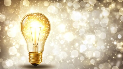 Golden Glowing Light Bulb Representing Groundbreaking Business Ideas and Financial Success
