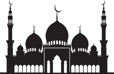Mosque black color with two pillars and 5 domes symbol isolated on white transparent background