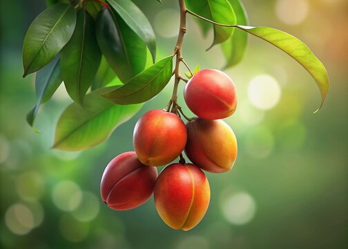 Langsat Tree with Bokeh Background - Close-up of Ripe Fruit and Leaves