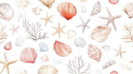 Seashells and Starfish Watercolor Seamless Pattern: A Summer Ocean Delight