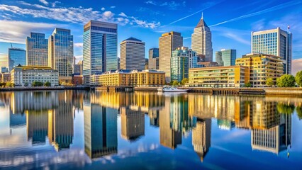 Fototapeta premium Limehouse Basin & Canary Wharf Skyline - Panoramic London Cityscape