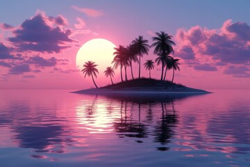 In this picturesque tropical setting, two palm trees stand tall under a blue, cloudy sky, with tranquil water enhancing the serene and peaceful ambiance, offering a sense of calm