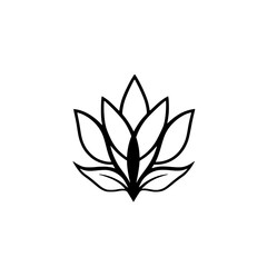 Minimalist Black and White stylized representation of lotus flower with leaf-shaped petals.