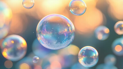 Translucent Spheres Floating Against an Abstract Bokeh Filled Background Playful Reflections Design