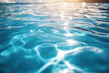 Serene turquoise water surface reflecting sunlight creating a peaceful and calming aquatic landscape with gentle ripples and soft light