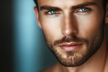 Obraz premium Close up portrait of handsome irish american man. Portrait of a man for skincare and beauty concepts. Handsome man with beauty face, facial skin portrait. Male healthy skin and spa concept