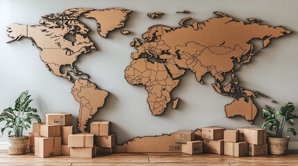 boxes near a world map, travel, adventure, moving out
