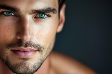 Obraz premium Close up portrait of handsome irish american man. Portrait of a man for skincare and beauty concepts. Handsome man with beauty face, facial skin portrait. Male healthy skin and spa concept