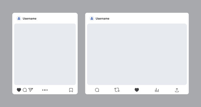 Social media post template. Instagram and x responsive marketing mock-up. Twitter like, share, comment, save, repost icon. Vector illustration