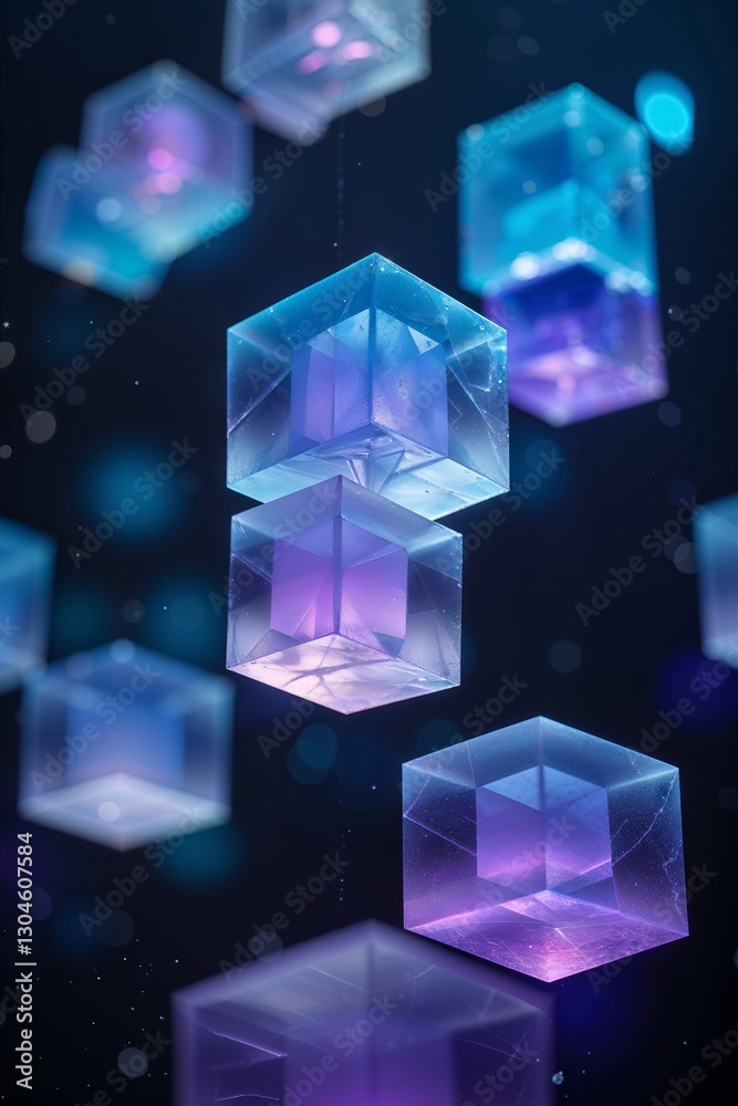 Poster floating geometric shapes create a mesmerizing visual display against a dark backdrop during a creat