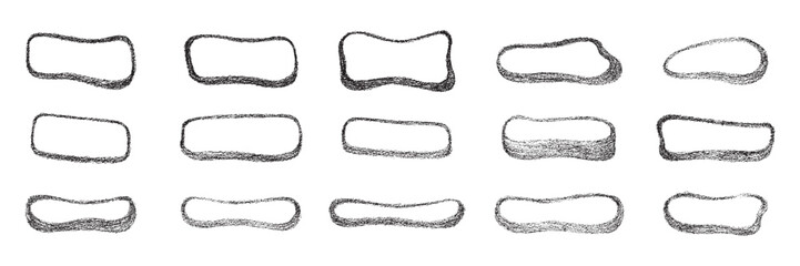 Grunge chalk, crayon texture abstract shape frames set. Vector stock illustration isolated on white background for design template text business presentation, highlight advertising, special offer.