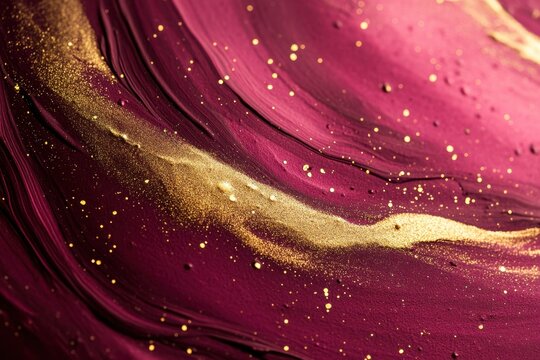 Luxurious Abstract Art Maroon and Gold Texture Background with Elegant Swirls and Glittering Accents for Decorative Design - Powered by Adobe