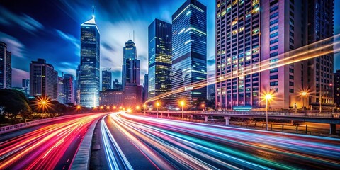 Fototapeta premium Long Exposure Light Trails Cityscape at Night - Urban Photography