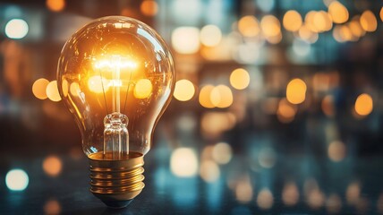 Reflective Light Bulb on Polished Surface Symbolizing Business Inspiration and Realism
