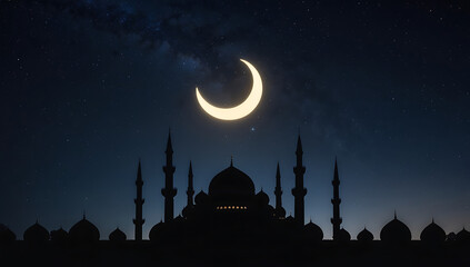 Elegant Hanging Golden Lanterns with Crescent Moons and Stars on Dark Purple Background, Ramadan Decor
