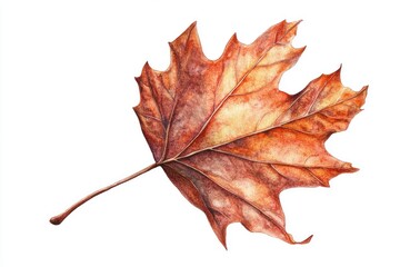 Obraz premium Single autumn maple leaf watercolor painting on white.
