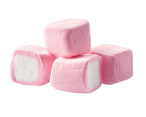 Soft pink marshmallows stacked together, perfect for desserts or snacks. Their fluffy texture and sweet flavor make them delightful treat for all ages