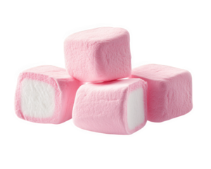 Soft pink marshmallows stacked together, perfect for desserts or snacks. Their fluffy texture and sweet flavor make them delightful treat for all ages