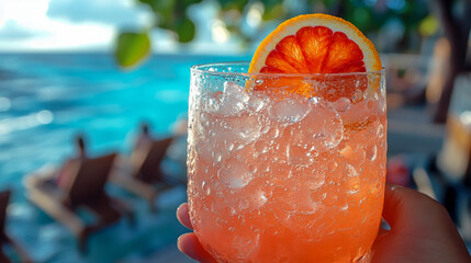 Tropical sunset cocktail on the beach summer vacation drinks paradise holiday relax.