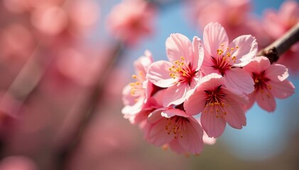 Obraz premium Close-up of vibrant apricot blossoms on tree branch in springtime, spring, season