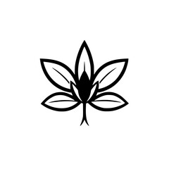 A stylized, abstract black and white botanical illustration of a lotus blossom.