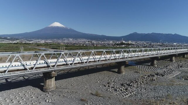 富士山をバックに走る新幹線