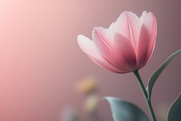 Fototapeta premium Elegant Pink Tulip Blossom Against Soft Pastel Backdrop Capturing Delicate Petals and Serene Mood for Floral Art