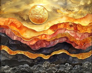 Golden Sunset Over Layered Mountains