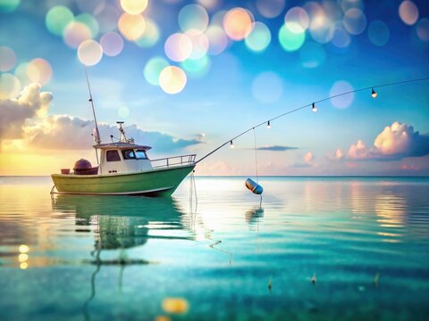 Minimalist Tautog Fishing: Boat, Ocean, Line, Hook, Calm Waters