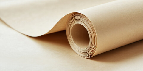 Close Up Of Rolled Beige Paper With Textured Surface And Soft Lighting