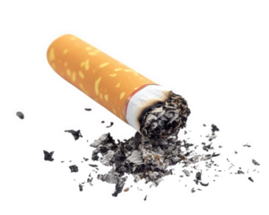 crushed cigarette butt with scattered ashes, symbolizing waste and pollution. remnants highlight environmental impact of smoking