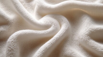 A pristine white beach towel, its folds meticulously arranged, lay gracefully on a neutral backdrop, a symbol of pure relaxation and effortless elegance.