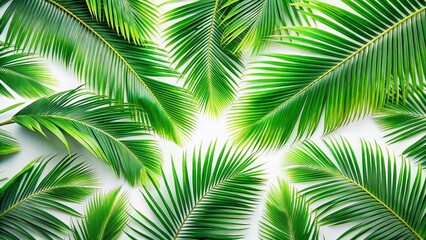 Lush Emerald Green Palm Leaves on White Background - Tropical Foliage Pattern
