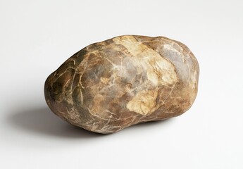 Single, raw potato on white background.