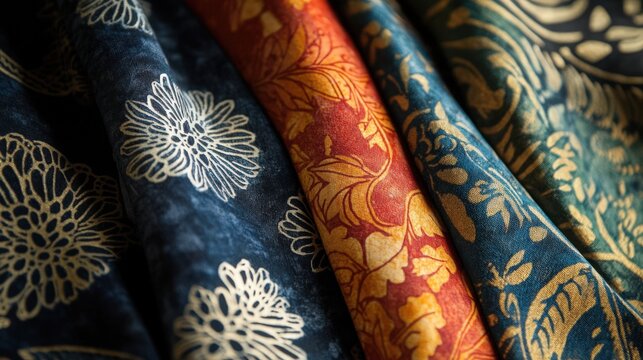Colorful Fabrics Displaying Intricate Floral Patterns
