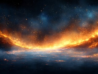 Fototapeta premium Fiery cosmic landscape, burning horizon