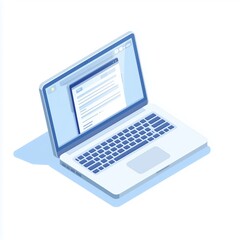 Isometric laptop illustration showcasing a digital document Modern design for online tasks work and virtual communication on a