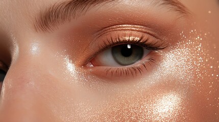 Close-up of a person's eye. the eye is the focal point of the image, with the iris being the main focus. the iris is a light green color and is surrounded by long, dark eyelashes.