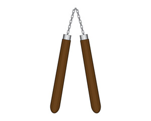 vector design of a tool or weapon that is usually used in martial arts made from two short pieces of wood and connected by a chain called nunchaku