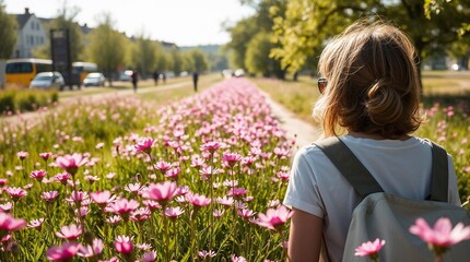 Prairie avec de nombreuses fleurs au printemps, par une journée ensoleillée. Paysage naturel en début d'été