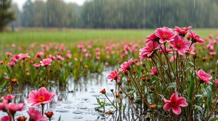 Prairie avec de nombreuses fleurs au printemps, par une journée ensoleillée. Paysage naturel en début d'été