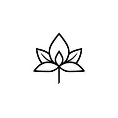 Minimalist Floral Logo: Simple Black Outline of a Lotus Flower on White Background.