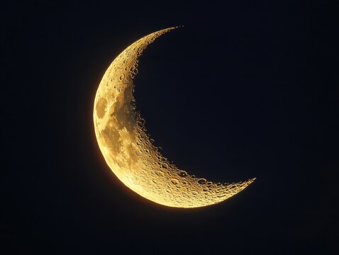 Ethereal crescent moon illuminates the night sky celestial beauty lunar phase astronomical wonder cosmic glow dark background serene atmosphere space exploration - Powered by Adobe