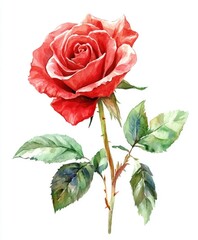 Single red rose watercolor painting.